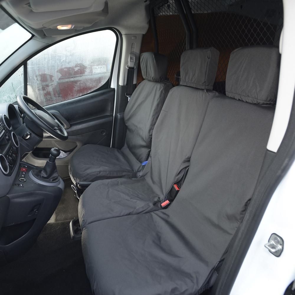 Peugeot Partner 2021+ Tailored Waterproof Front Seat Covers – Black, 3-Seat Bench, RHD, UK Custom Covers