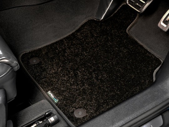 Volkswagen T7 Commerce 2025+ Van Mats // Black Elite, Black White Stitch Trim