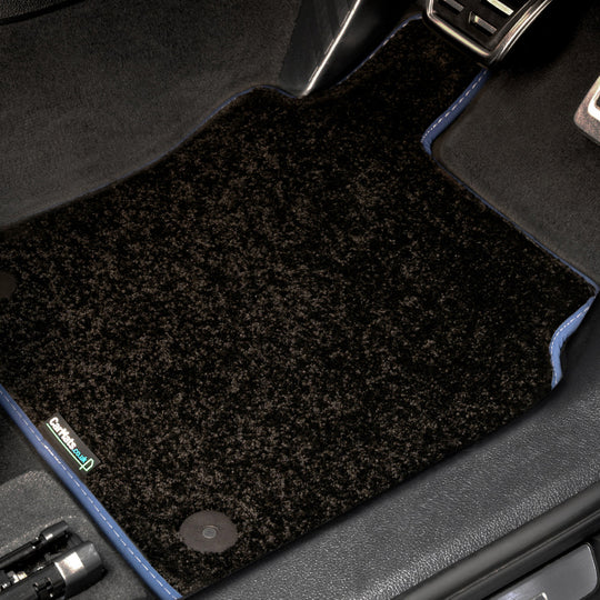 Ford Transit Custom Crew Cab Automatic Van 2018-2023 Van Mats (with centre piece) // Black Elite, Dark Blue Trim