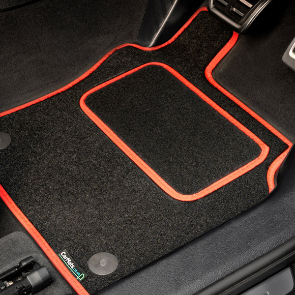 Ford Transit Custom Manual Van 2015-2018 Van Mats (drivers side holes offset) // Black Grand, Red Trim