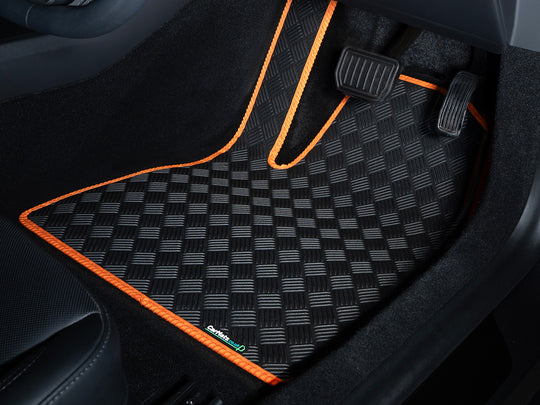 Ford Transit Custom Active Manual  Van 2020-2023 Van Mats (fixings offset) // Odourless Deck Plate Off Road Rubber, Orange Trim