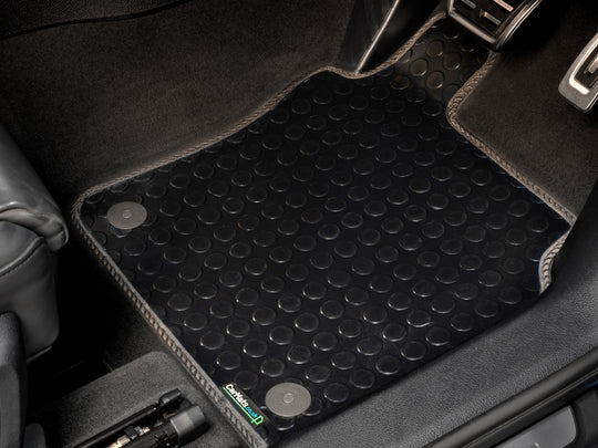 Ford Transit Custom Manual Van 2019-2023 Van Mats (drivers side holes offset) // Black Off Road Rubber, Black Trim