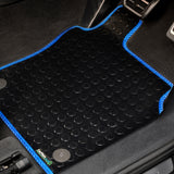 Ford Transit Custom Nugget Active Manual Camper Van 2020-2023 Van Mats (fixings offset) // Black Off Road Rubber, Blue Trim