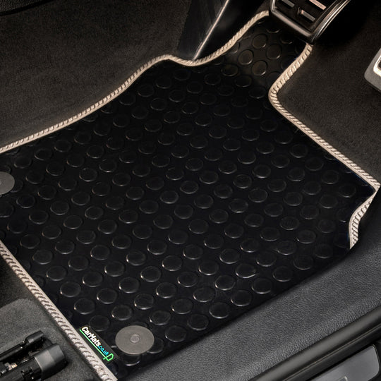 Ford Transit Custom Crew Cab Automatic Van 2018-2023 Van Mats (with centre piece) // Black Off Road Rubber, Grey Trim
